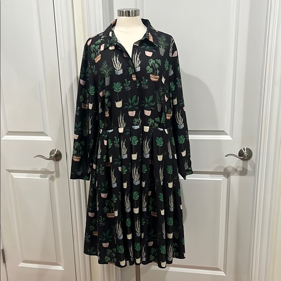 Eloquii Dress Potted Plants Fit & Flare Black Size 22 - Picture 2 of 15